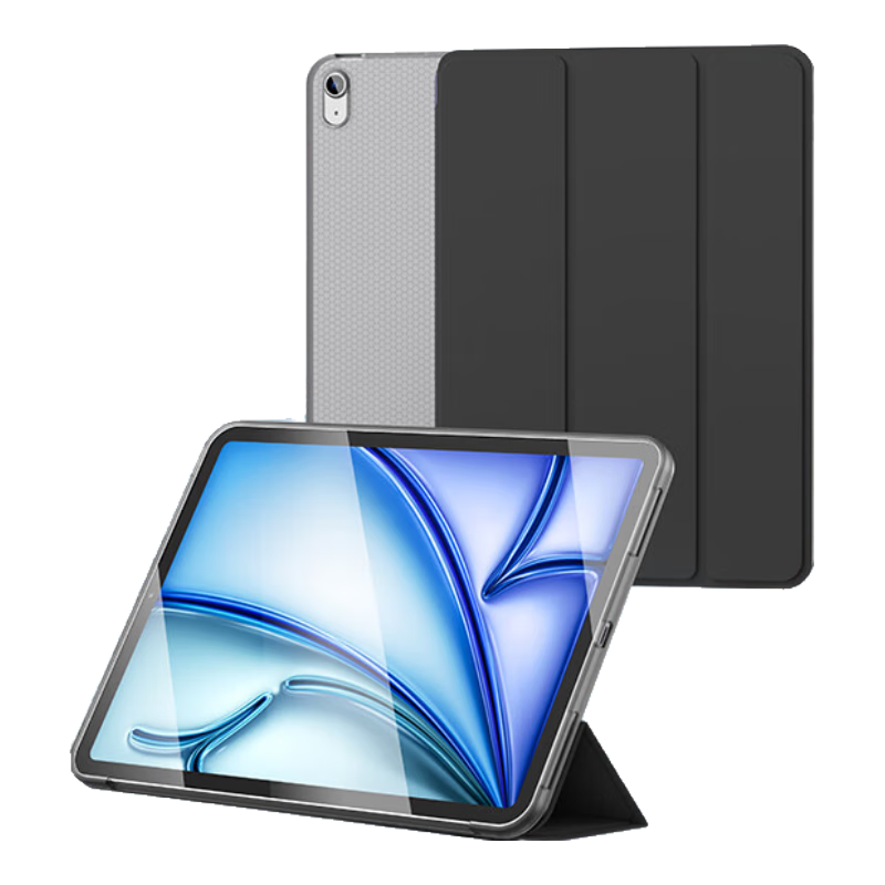 京東京造ipad air7 2025保護(hù)套11英寸 air6/5/4平板電腦保護(hù)殼24/22/20款10.9三折支架防摔硅膠套半透黑
