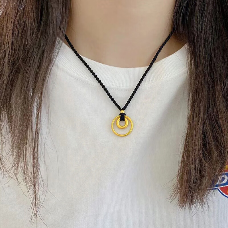tkid老凤凰999足金双环平安扣吊坠黄金素圈项链转运珠七夕送女友老婆