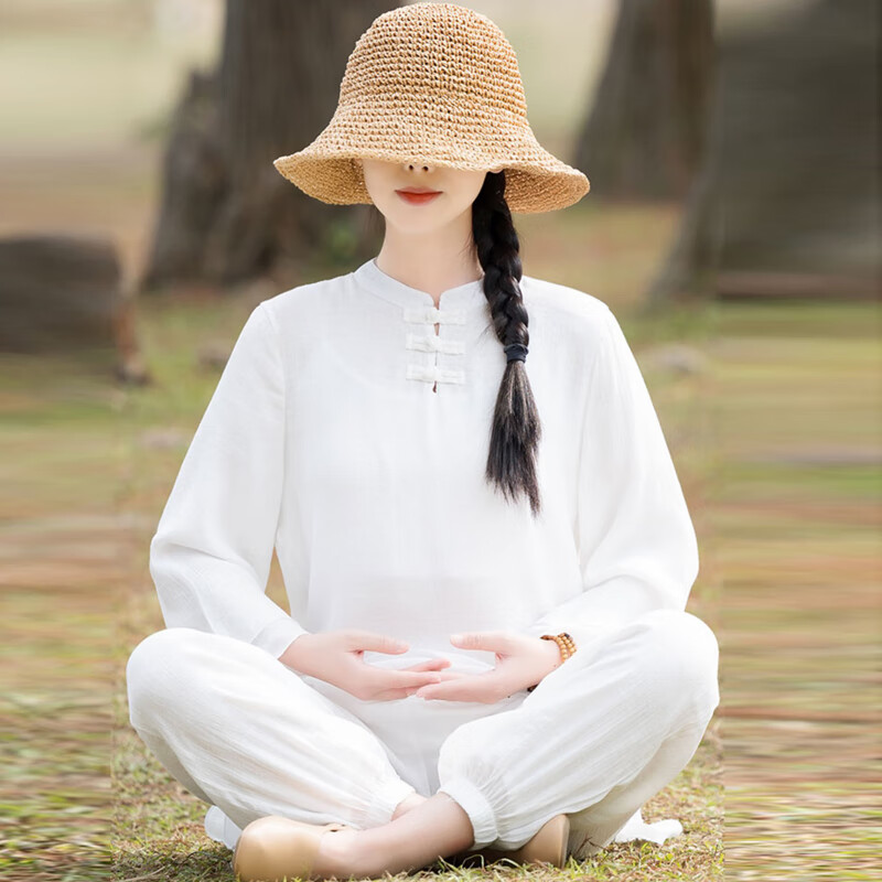 蓝卡丽姿(lancarisay)居士服女佛教衣服佛系装年轻款中国风唐装两件套
