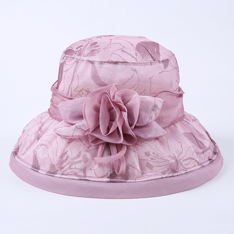 伊格葩莎新款真丝遮阳帽女夏防晒防紫外线薄款桑蚕丝帽子可折叠太阳帽 粉红色 可调节