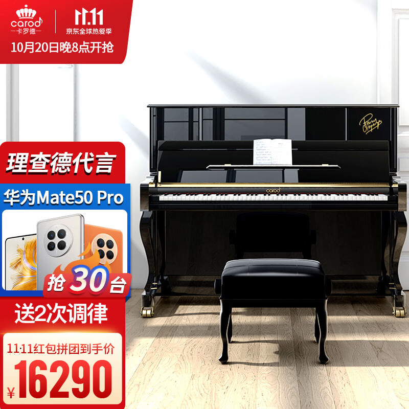 卡罗德（CAROD）【理查德演凑会同款】全新演奏专业考级立式钢琴CJ3 123高度 黑色