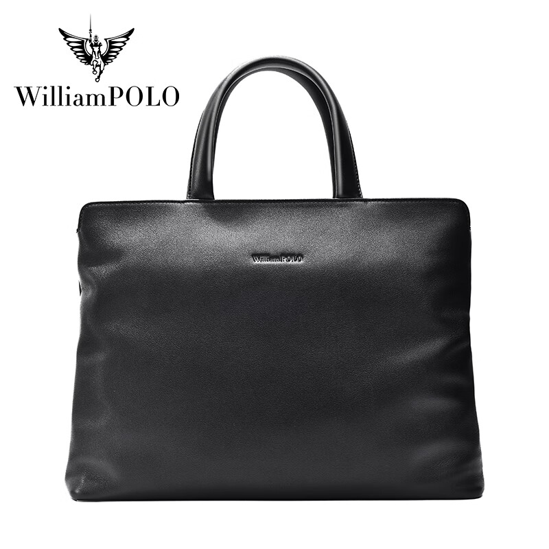 williampolo保罗男士手提包真皮公文包商务休闲头层软牛皮简约大容量