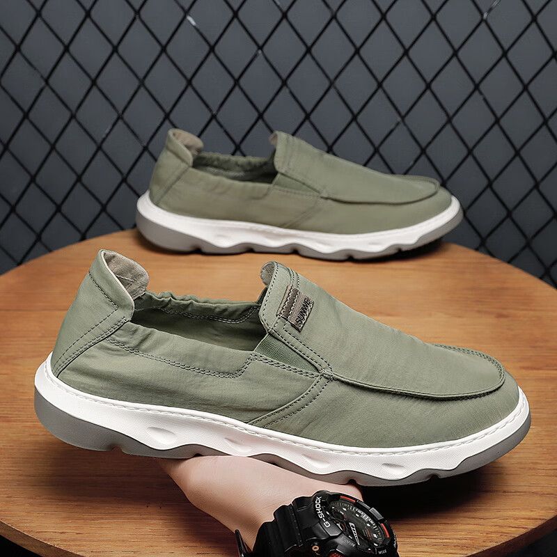 鞋男夏季透气一脚蹬懒人软底舒适男士老北京布鞋冰 绿色 39运动鞋码