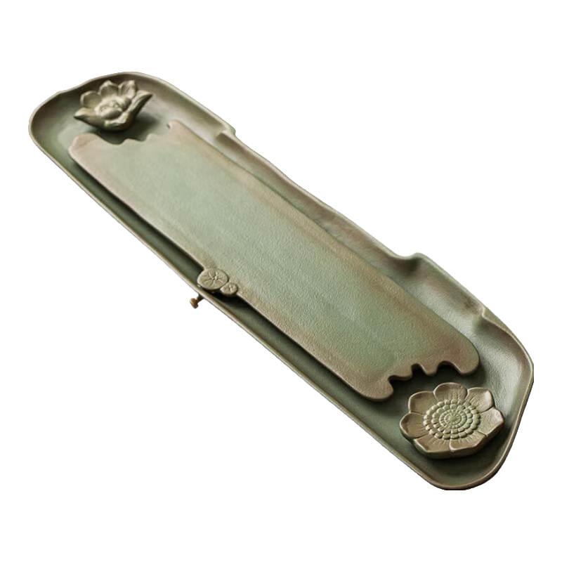 唐豐陶瓷茶盤(pán)干泡盤(pán)家用高檔創(chuàng  )意蓮池功夫茶具茶托盤(pán)泡茶專(zhuān)用小型茶臺 綠陶長(cháng)方蓮池茶盤(pán)(小)