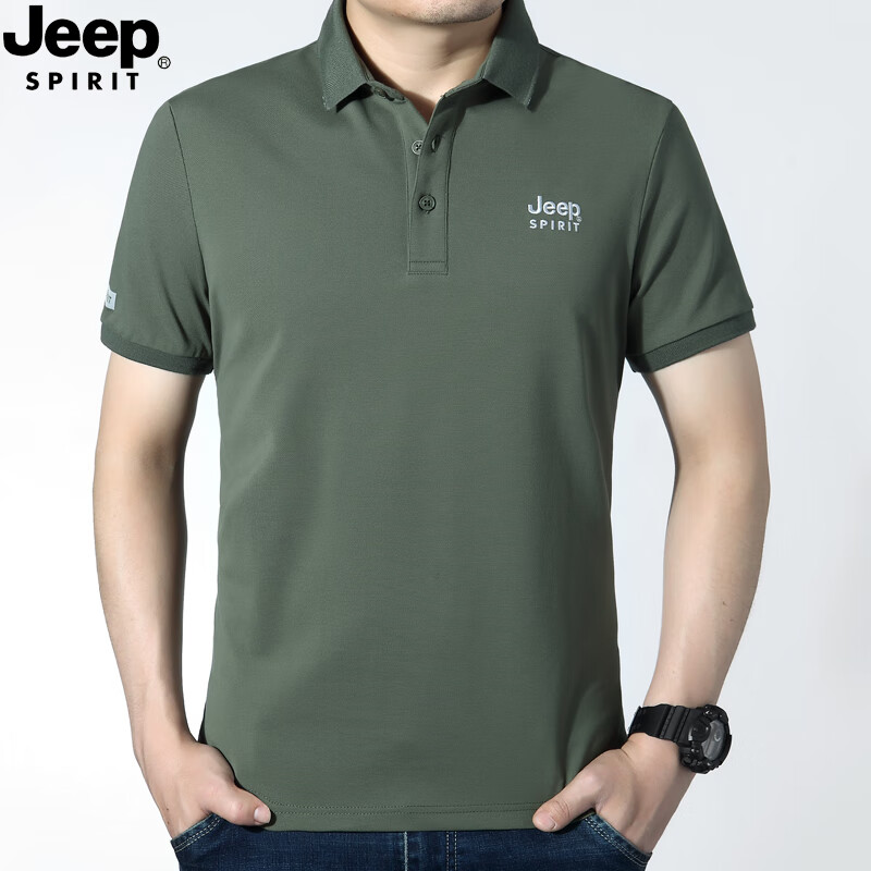 JEEP SPIRIT刺绣男士短袖T恤夏季休闲商务男宽松大码男装翻领P.O.L.O衫 灰橙 3XL 165-185