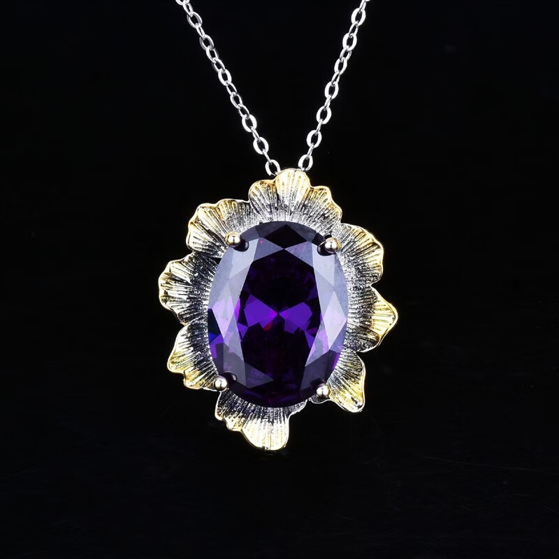 石宫匠意大利工艺复古蕾丝紫钻项链套装紫水晶宝戒指耳钉手镯吊坠