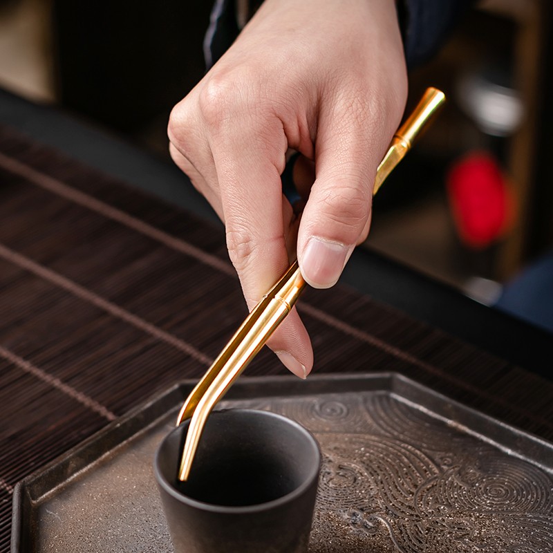 京峰阁 茶道六君子茶具套装家用茶道配件全黄铜功夫茶勺茶针茶盘摆件 全铜茶道六君子