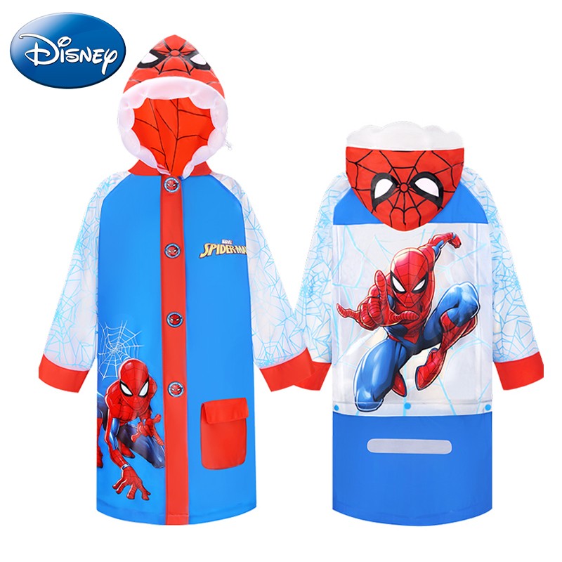 迪士尼（Disney）儿童雨衣男童幼儿园小学生户外上学带书包位防水雨披 红色蜘蛛侠 M码（建议身高120-130cm）