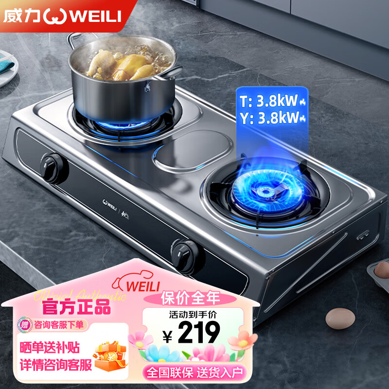 (weili)wlt4煤气灶双灶家用节能燃气灶台式液化天然气大火猛火炉灶具