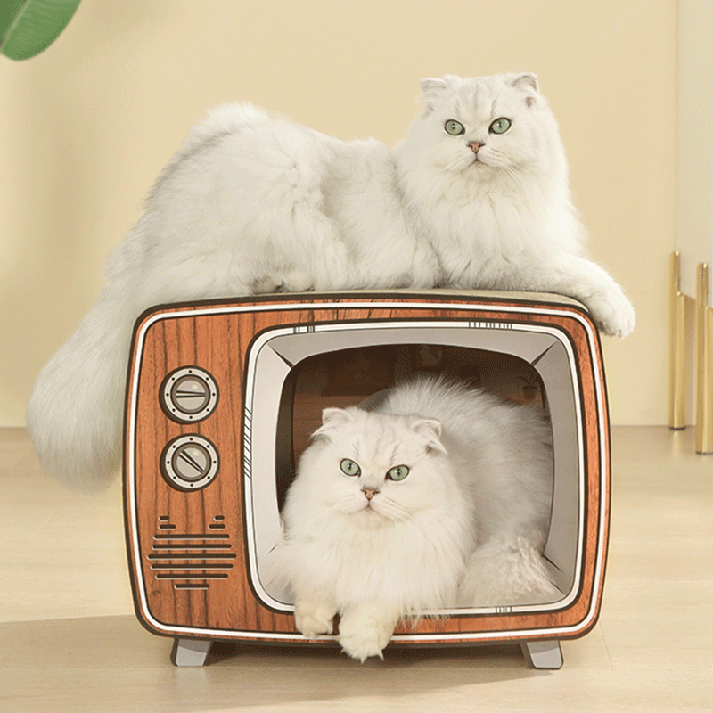 派可为（TOM CAT）电视机猫抓板窝宠物猫用品猫咪玩具耐磨猫抓板瓦楞纸房子收音机立式纸箱猫窝 电视机猫抓板