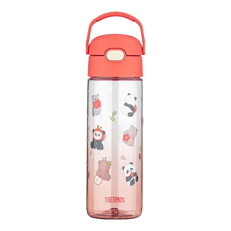 膳魔師（THERMOS）兒童大水杯壺tritan便攜塑料直飲杯男女學(xué)生小熊貓水壺600ml紅