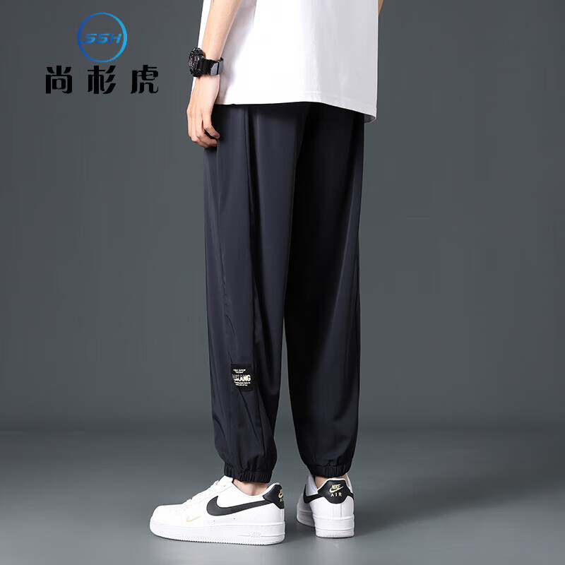 尚杉虎束脚春夏休闲裤男士2024薄款宽松休闲百搭裤子男 黑色 2XL