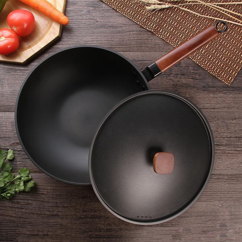 炒锅32cm精铁爆炒炒菜锅无涂层不粘锅少油烟燃气电磁炉通用 卷边