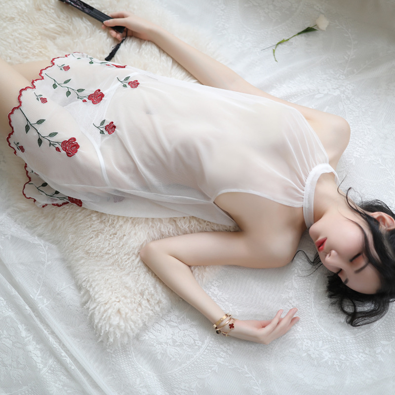 品贤情趣内衣超薄免脱玫瑰浴袍恋人妩媚婉约刺绣透明透视激情睡衣挂脖