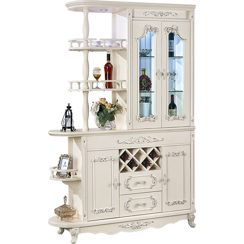 凯帝格 欧式客厅酒柜双开门1.36米玄关柜带灯隔断柜入户门厅柜间厅柜大容量储物柜 象牙白色