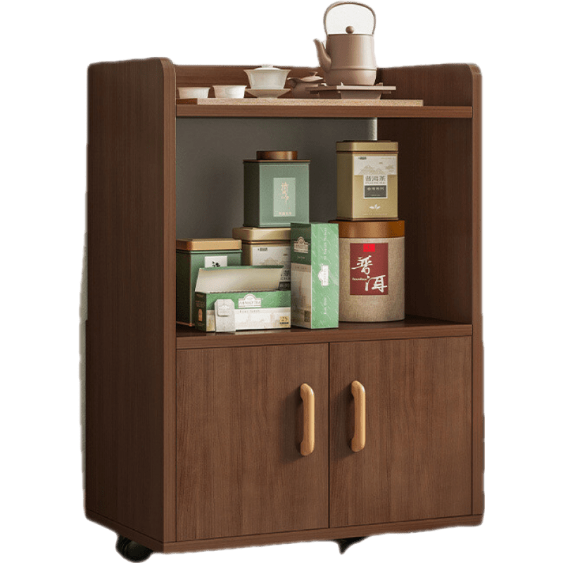 班奇盾 办公室茶水柜边柜储物柜北欧客厅靠墙餐边柜现代简约厨房置物餐边柜 【无抽】深胡桃色 52X36X86CM 多元置物 稳固承重
