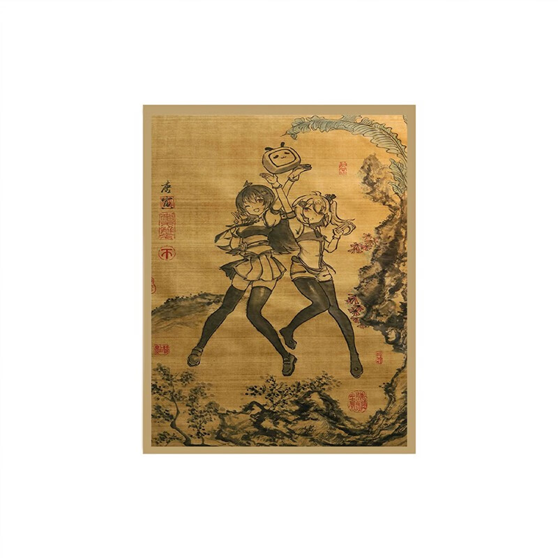 澳颜莱 恶搞挂画 仕女图仿古画国画二次元恶搞笑装饰画唐伯虎名画摆台