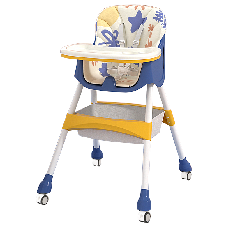 宝满意 宝宝餐椅儿童婴儿餐桌椅吃饭婴儿座椅饭桌幼儿坐椅便携式 【带滑轮】蓝色+置物袋