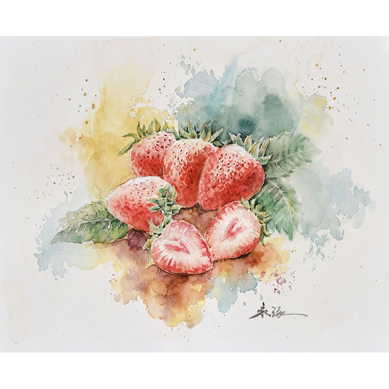 草莓 手绘纸本水彩画 客厅装饰画 水墨画 客厅挂画 玄关挂画 餐厅挂画