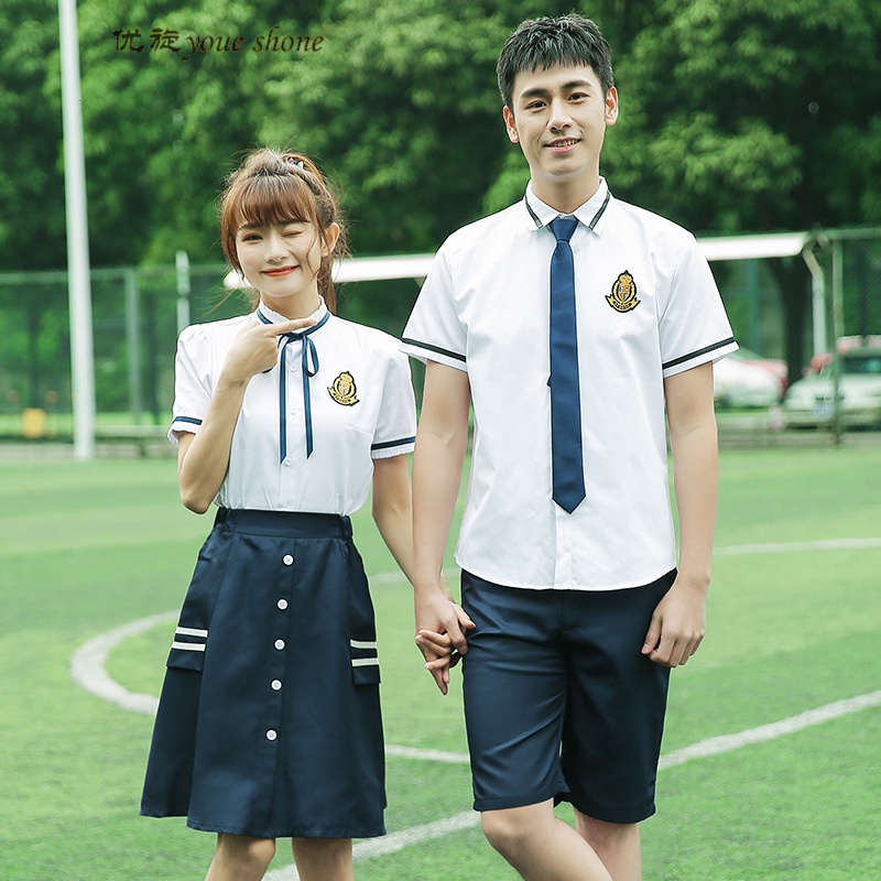 优旋中学生校服毕业班服日韩学院风衬衫男百褶裙套装情侣jk制服定制