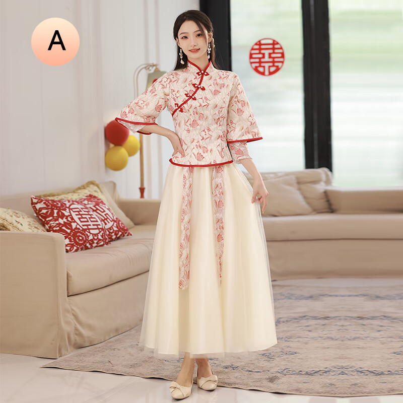 歌珀尼中式伴娘服大码2023新款复古中国风婚礼姐妹裙团礼服裙女春季