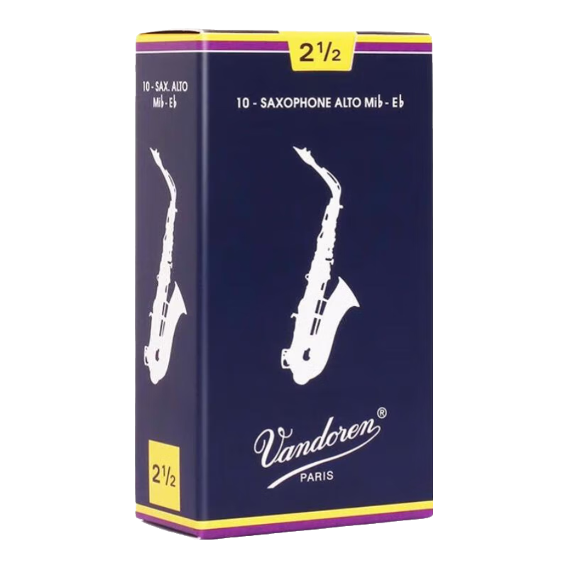 彎德林（Vandoren）中音薩克斯哨片藍(lán)盒法國原裝進(jìn)口降E調(diào)古典流行哨卡笛片通用 藍(lán)盒中音 2.5號 （1盒10片）