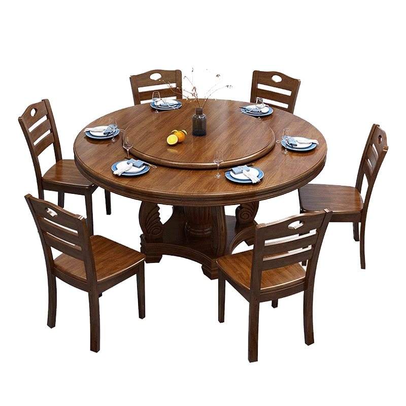 莱仕达实木餐桌椅组合中式酒店大圆桌家用饭桌子H608 1.3+转盘