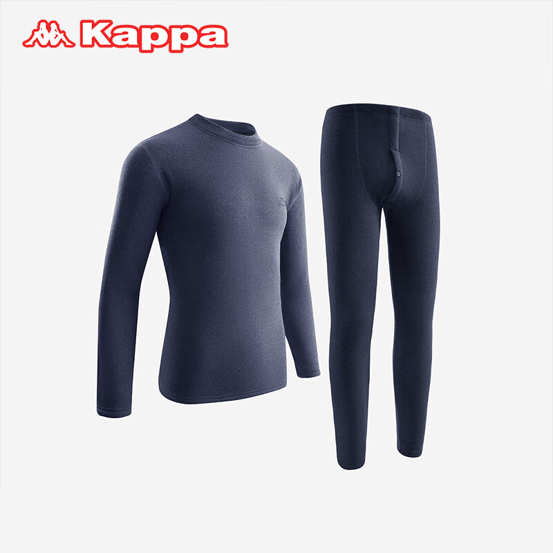 KAPPA卡帕保暖内衣男2025新款冬季防寒羊绒潮流小高领秋衣秋裤套装 藏青 L 建议(120-140斤)
