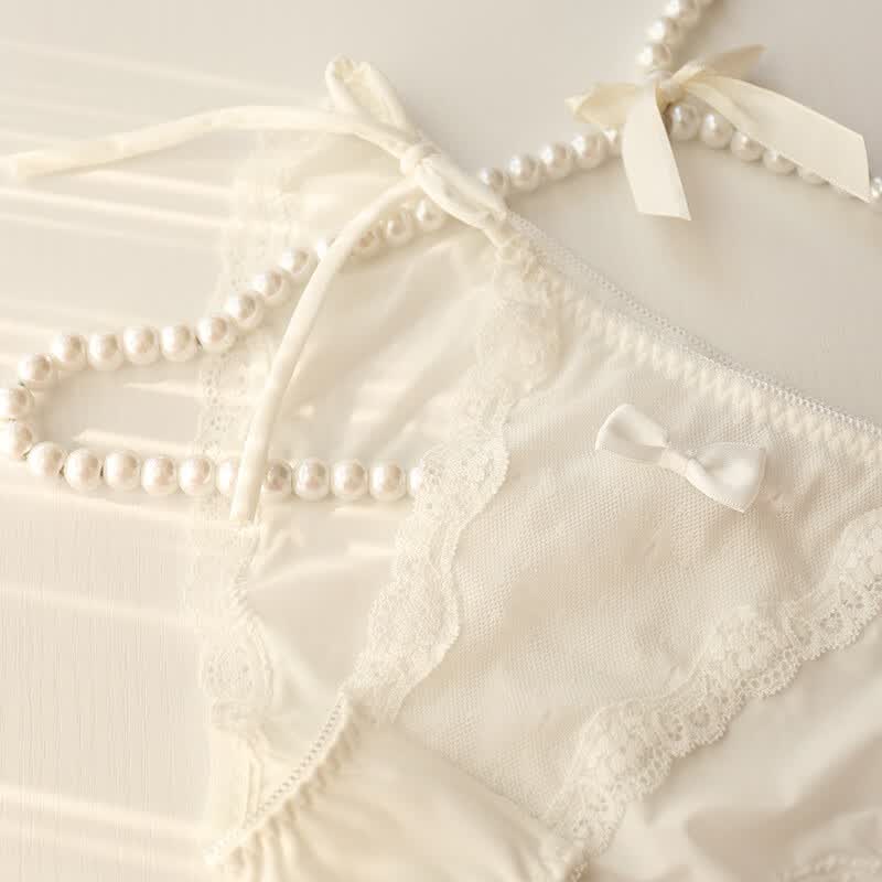 系带双绳牛奶丝女士内裤日系少女学生三角裤低腰草莓网纱冰丝 白色 m