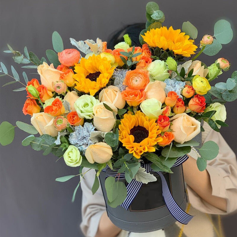 岚黛 三八妇女节鲜花同城配送向日葵香槟玫瑰混搭花束生日礼物纪念日