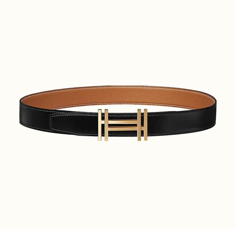 2厘米宽 双h金色金属h板扣 双 黑色/棕色 85码(适合2.2-2.