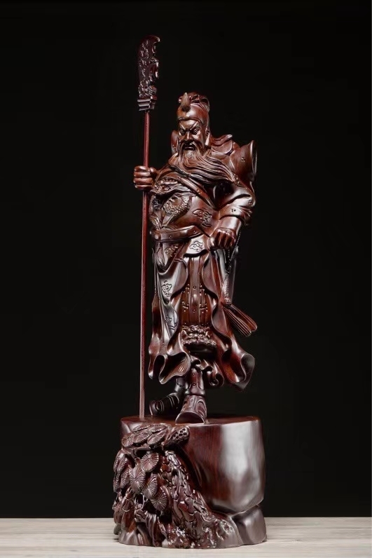 【免保参拍 即拍即得】黑檀  圆木立刀关公忠义关公关帝君规格:18×18