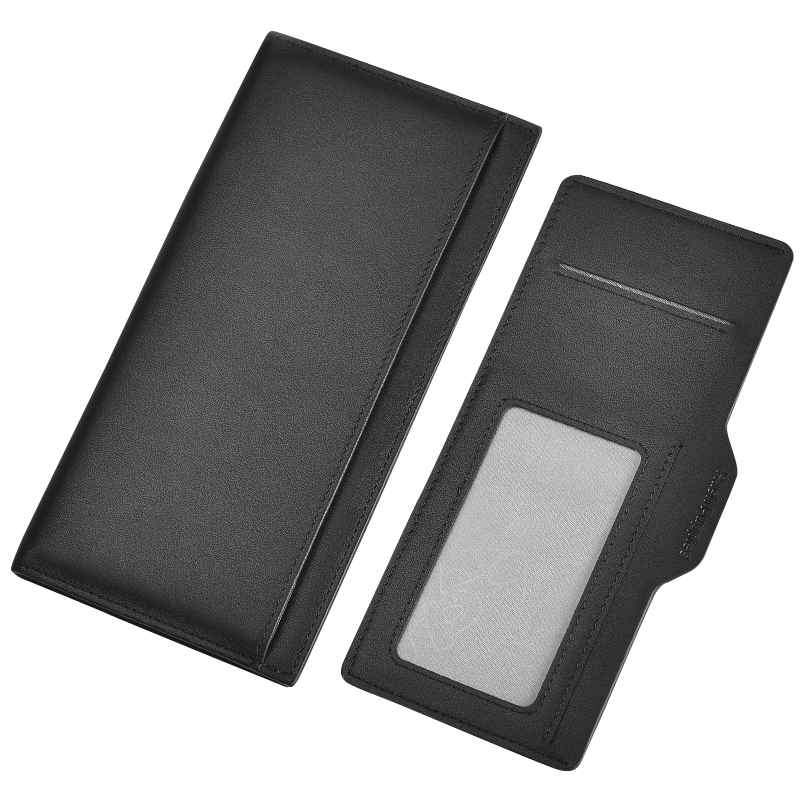 暇步士（Hush Puppies）男士錢包真皮長款錢夾頭層牛皮錢卡包兩件套可拆分 213W黑色