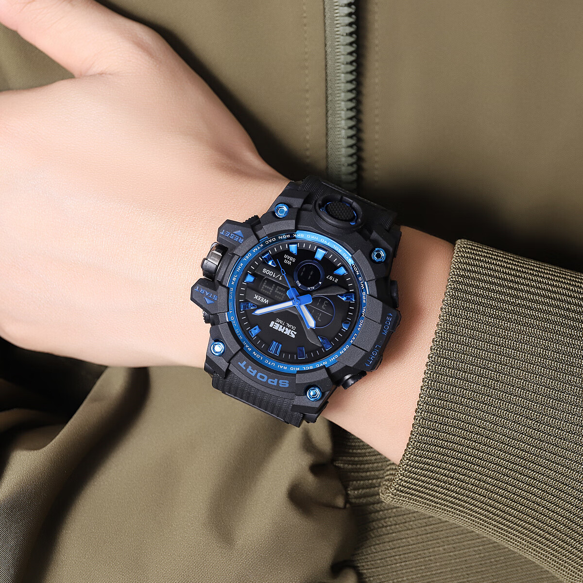 时刻美青少年电子手表男款学生初高中生潮流多功能运动防水闹钟腕表2197 蓝色