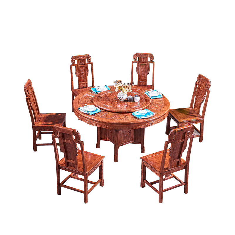正荣府 红木家具 非洲花梨(学名:刺猬紫檀)全实木家用圆型餐桌椅椅组合中式餐台饭桌 1.18+6张餐椅(不带转盘)