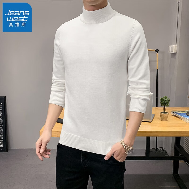 真维斯(JEANSWEST)毛衣男秋冬新款针织衫青少年针线衫内搭保暖百搭纯色打底衫毛线衫 蓝(半高领) 3XL (推荐170斤-190斤)