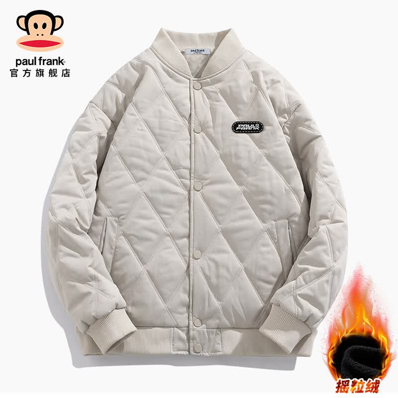 大嘴猴（paul frank）美式潮牌保暖休闲棉服男秋冬季新款羽袄宽松加绒加厚男装棉衣外套 828M卡其色【官方正品】 M 【建议90-110斤】