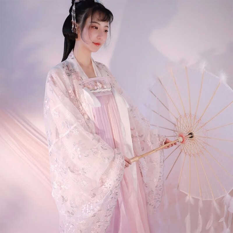 纤晟伊新款成人汉服女清新淡雅汉元素古风日常古装 粉红色 xs