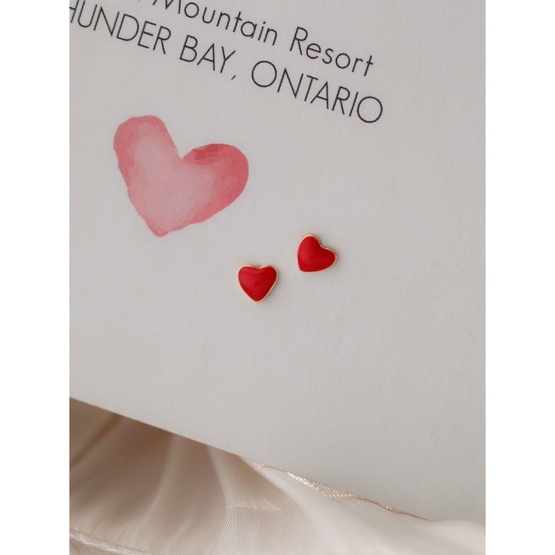 千弗耳钉女气质潮简约气质小巧不对称红色爱心心形耳环 两颗红心 一对