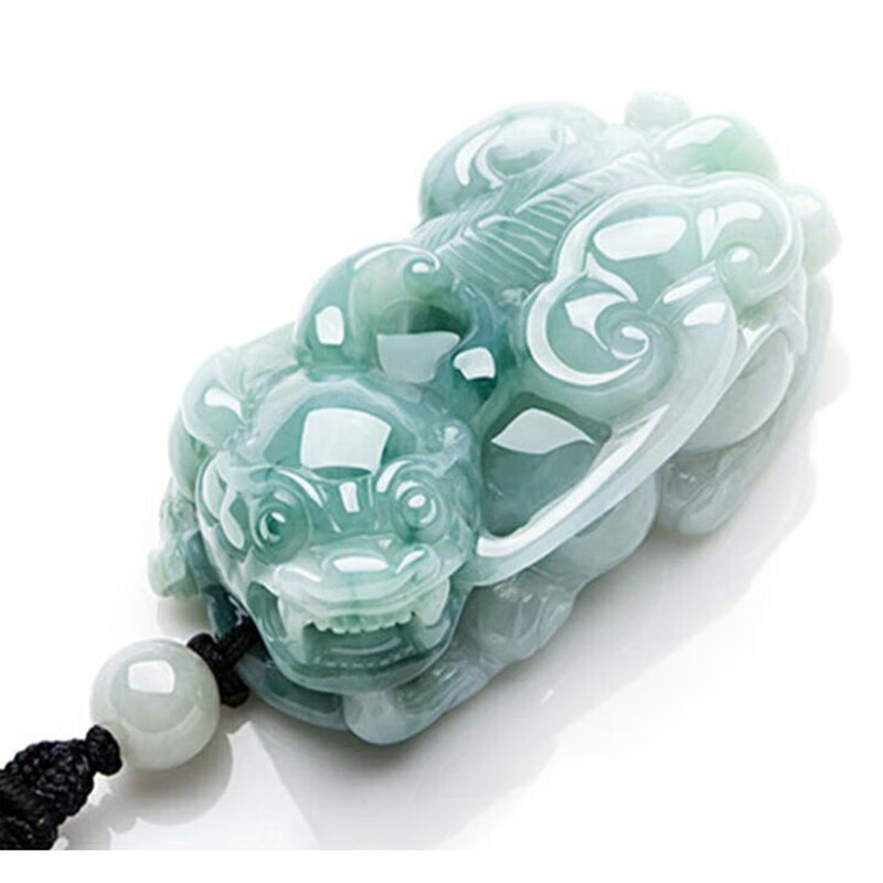 泰妃格天然翡翠A货精雕工貔貅吊坠玉坠玉石貔貅挂件霸王皮丘男女款 小款飘绿貔貅2男1女买2+1一共3