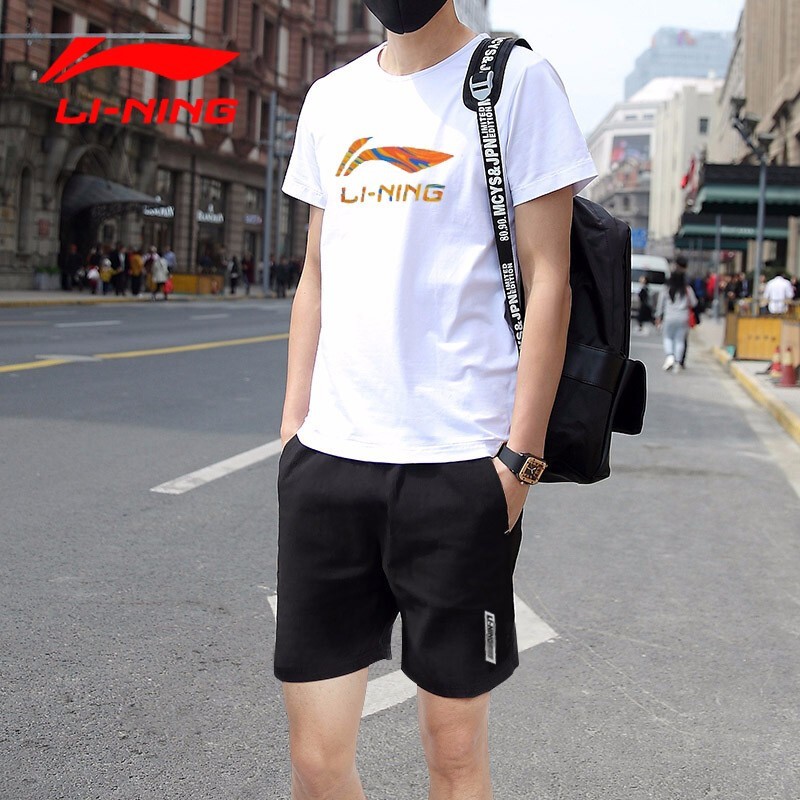 李宁运动套装男夏季短袖短裤宽松男士休闲健身跑步服支持新疆棉