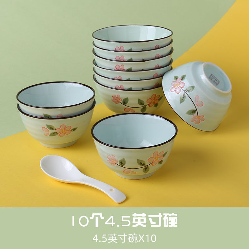 瓷碗4/10个套装饭碗家用吃饭碗勺筷日式瓷碗釉下彩创意碗具 梅花开 4.