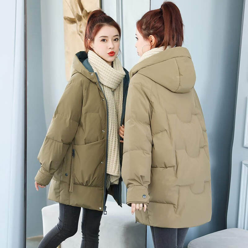 翊尚美羽绒棉服女中长款宽松女士外套2026新款女秋冬高档小个子加厚棉袄 卡其色 2XL 【推荐135-150斤】