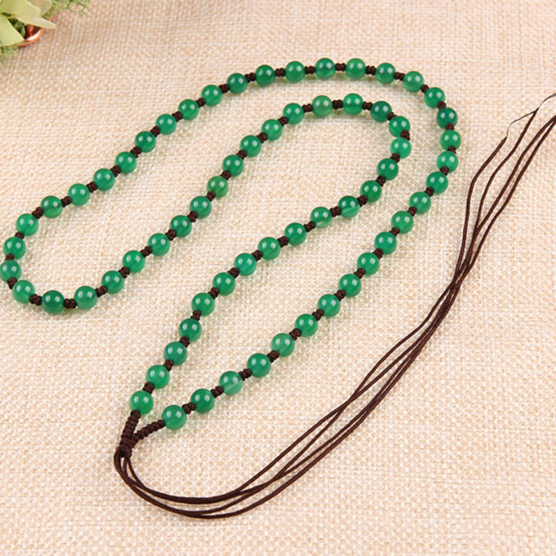 碧凤阁 玛瑙珠链挂绳 手工打造编织玉髓串珠挂件毛衣链项链 绿色