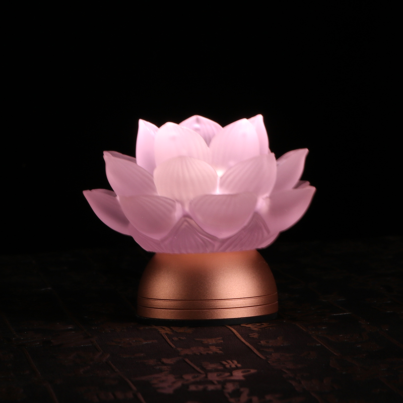 佛前供灯七色琉璃莲花灯佛供灯家用led佛灯长明灯观音荷花灯供灯 粉色