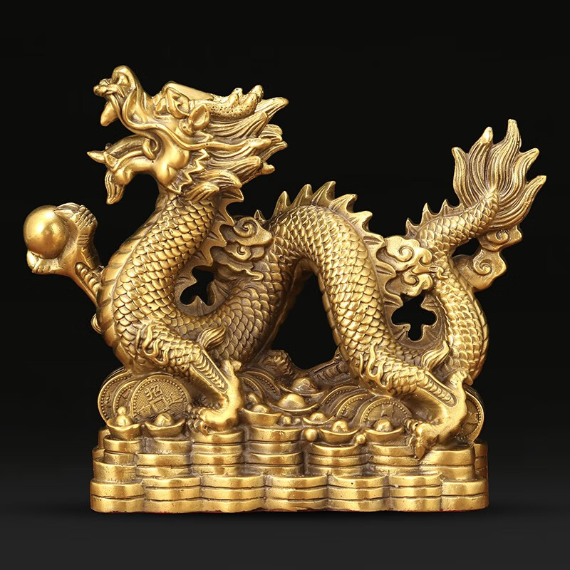 吉善缘 全铜龙摆件 黄铜龙中华龙12生肖龙家居办公室装饰品店铺开业