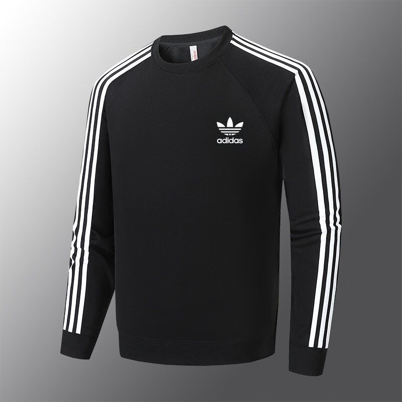 ADIDAS TECHFIT阿迪达斯三叶草纯棉卫衣男秋冬运动休闲大码宽松加绒加厚圆领套头 深蓝加绒款 8xl(240-260斤)