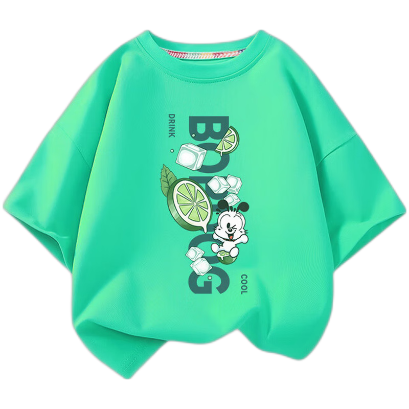 巴布豆卡乐儿童短袖男童夏季新款T恤舒适纯棉半袖多色潮流印花休闲上衣 宝石绿 冰块巴布 150