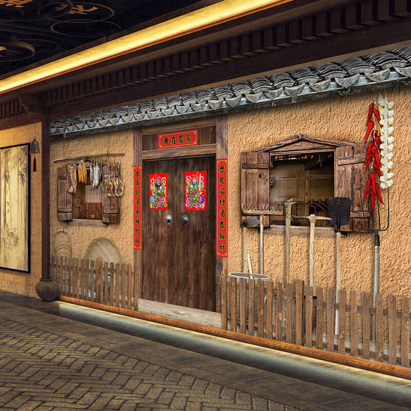 墙木门窗户背景墙纸怀旧农家乐餐厅火锅店壁画 (拼接)环保壁画纸1平方