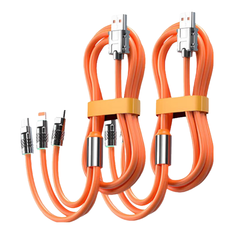 数据线三合一快充6A充电线Type-c一拖三数据线苹果iPhone14/13/12华为小米安卓车载液态硅胶线 1.2米【1条装】加粗线缆-升级线芯